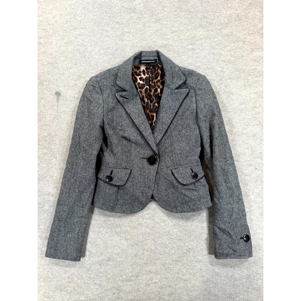 Express Design Studio Cropped Blazer Jacket Womens 0 Black White Business Formal